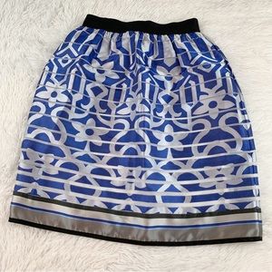Ostwald Helgason blue striped floral silk blend pull on skirt elastic waist